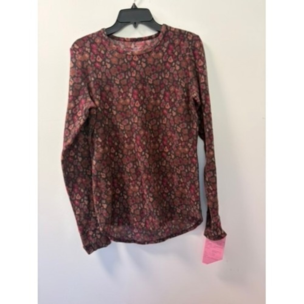 ClimateRight by Cuddl Duds Long Sleeve Crew Top Multi Abstract Cheetah CD8212331